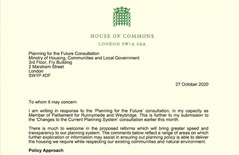 PLanning White Paper consultation response from Dr Ben Spencer MP