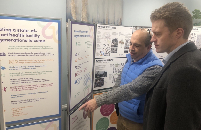 Dr Ben Spencer MP reviewing latest plans for the Weybridge health centre site