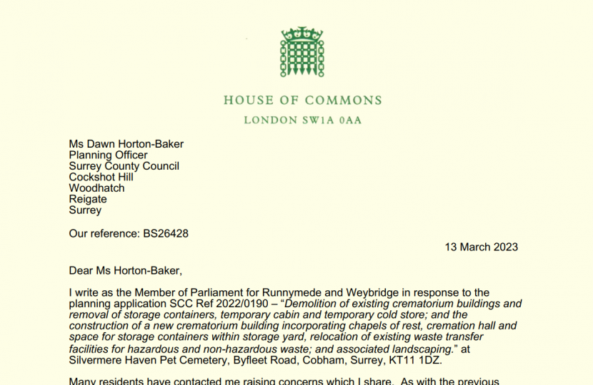 Silvermere incinerator - objection from Dr Ben Spencer MP