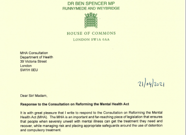 reforming the Mental Health Act consultation response from Dr Ben Spencer MP