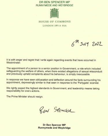 Statement on the Prime Minister from Dr Ben Spencer MP